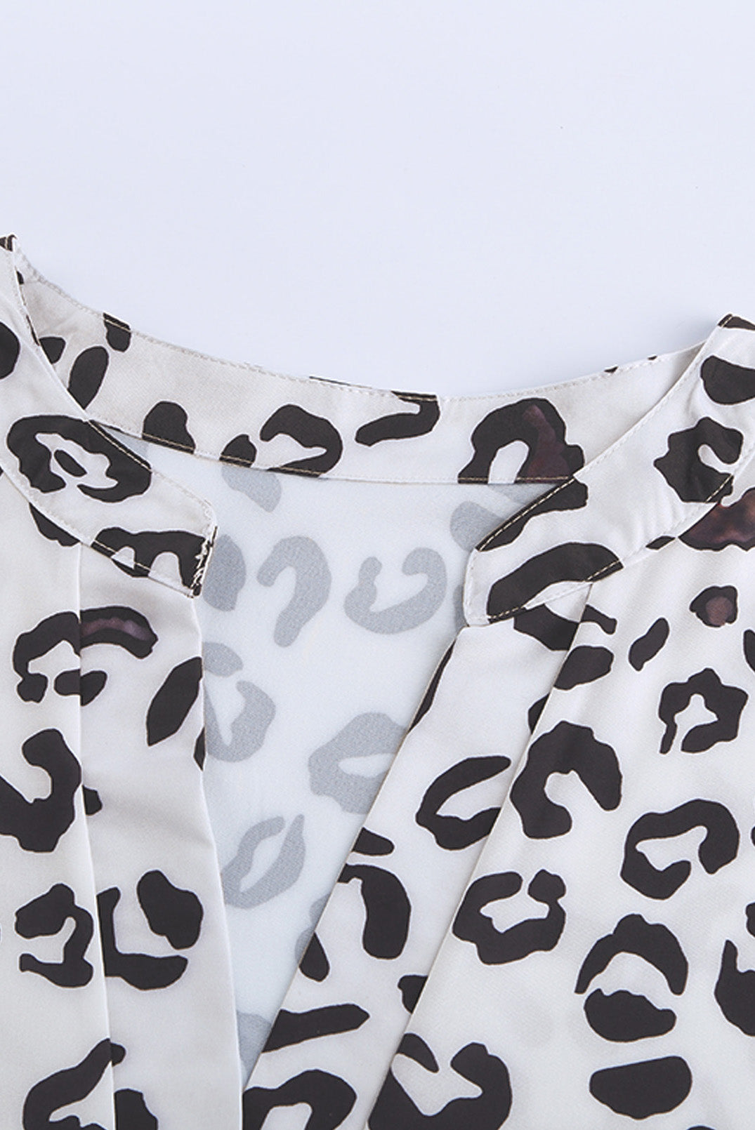 White Leopard Print V neck Ruffle Long Sleeve Swing Mini Dress