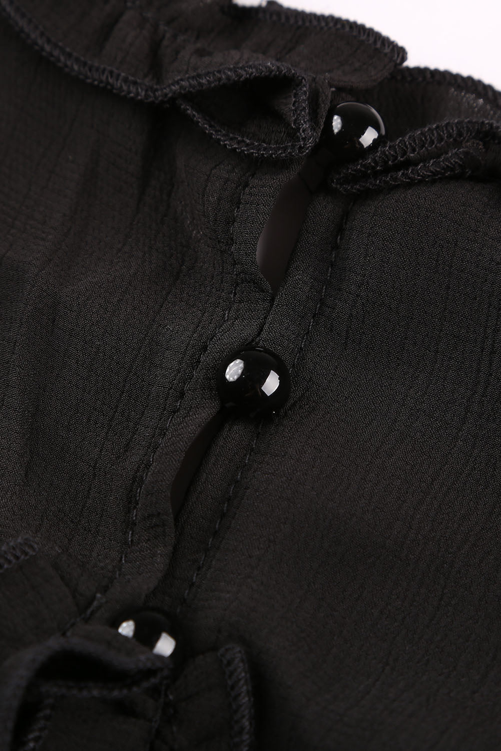 Black V Neck Ruffle Detailing Long Sleeve Open Back Dress