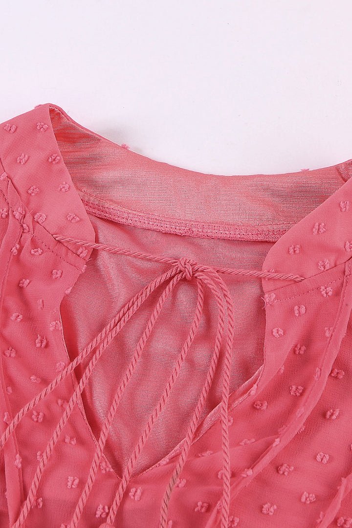 Summer Sleeveless Pink Swiss Dot Tiered Babydoll Mini Dress