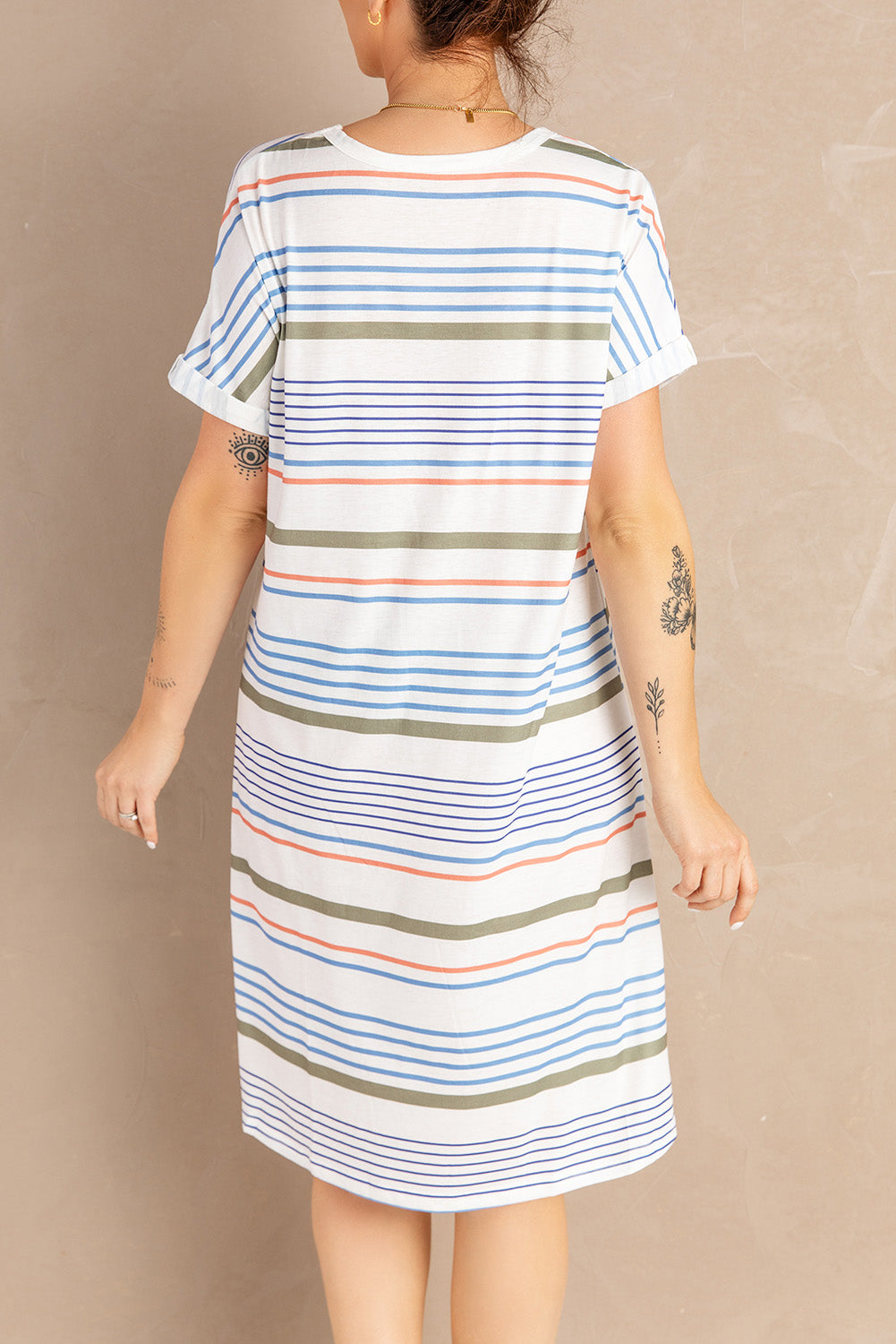 Casual Short-Sleeved Striped T-shirt Mini Dress