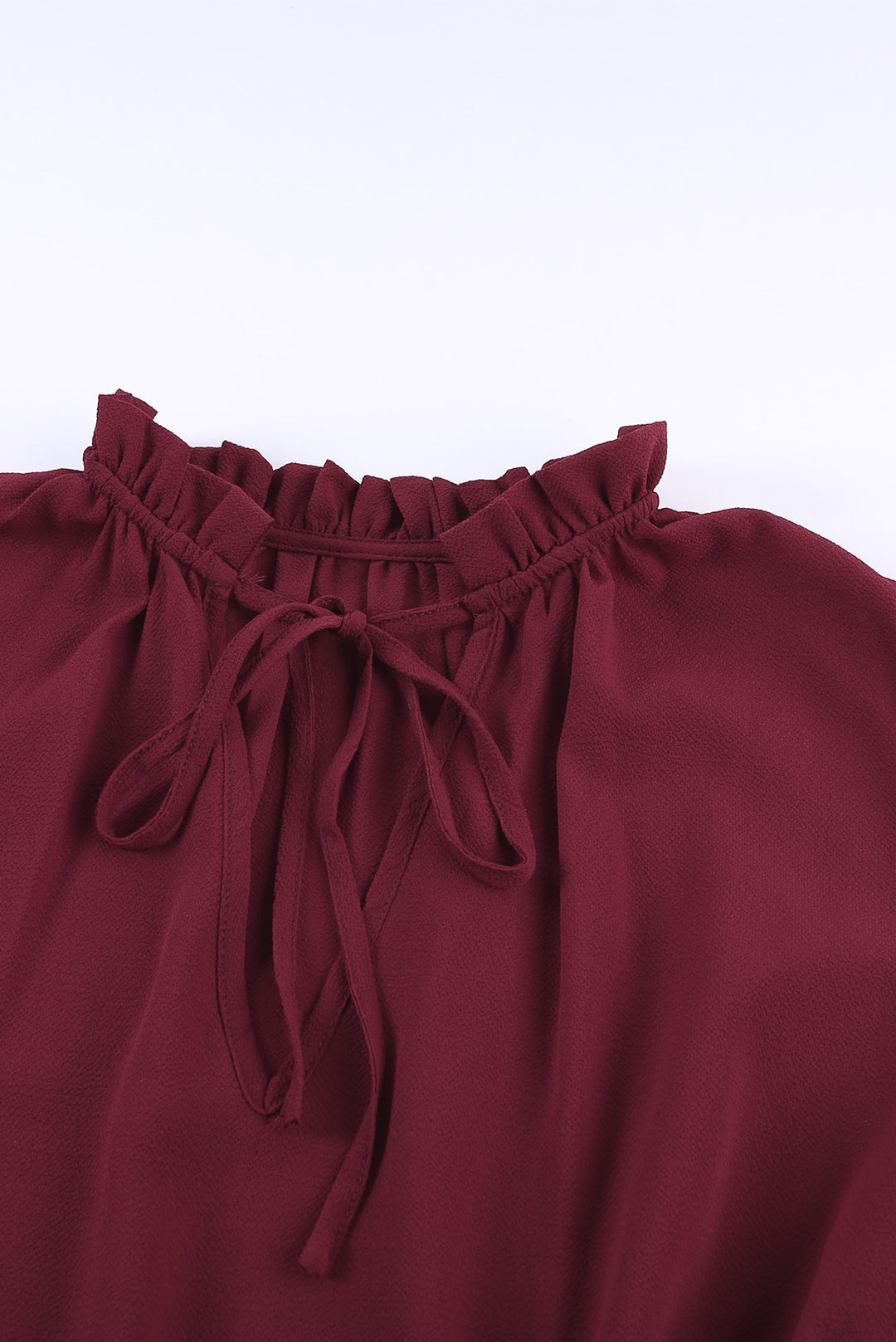 Wine Red V Neck Ruffled Short Sleeve Swing Mini Dress