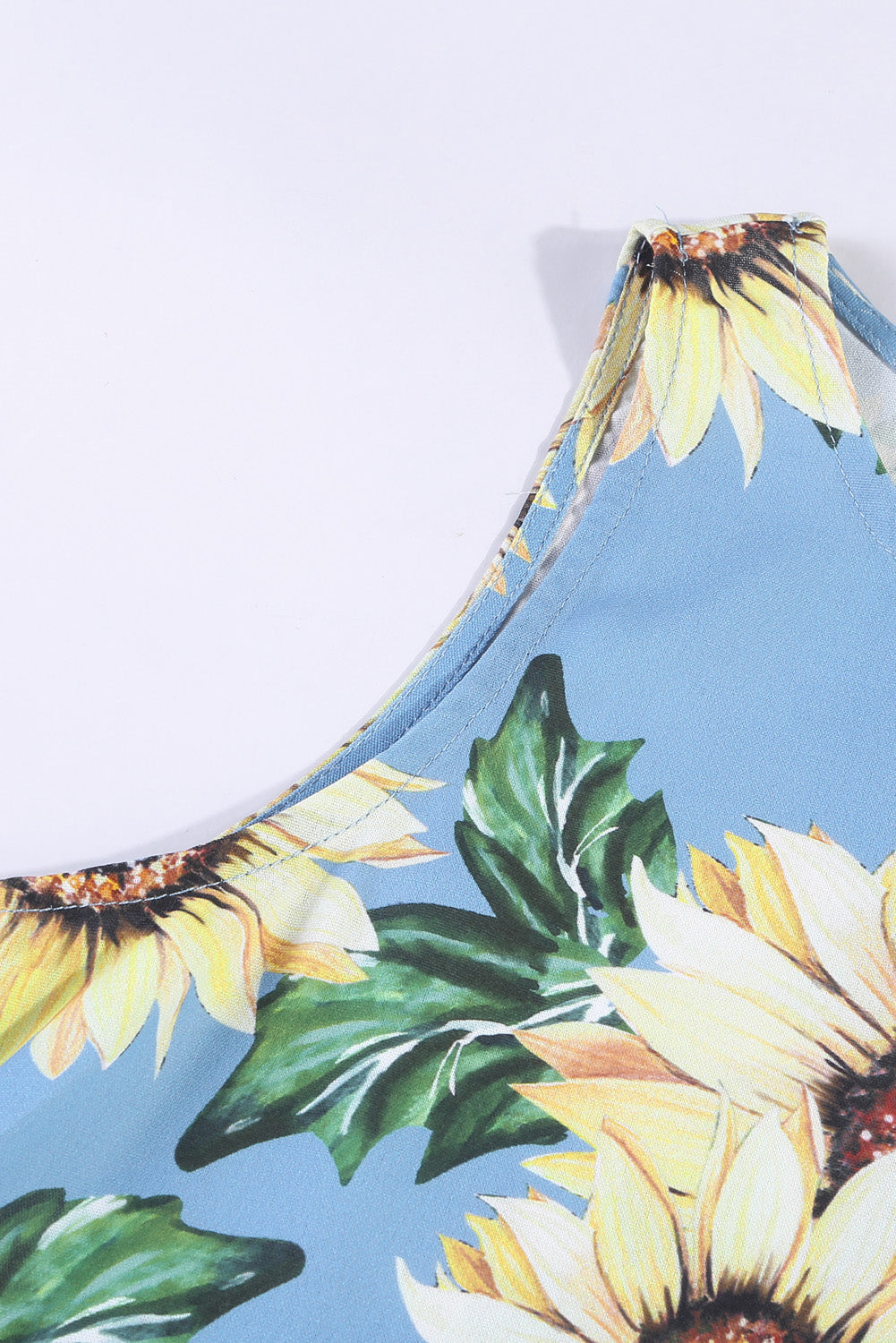Cute Blue Sunflower Print Tank Dress
