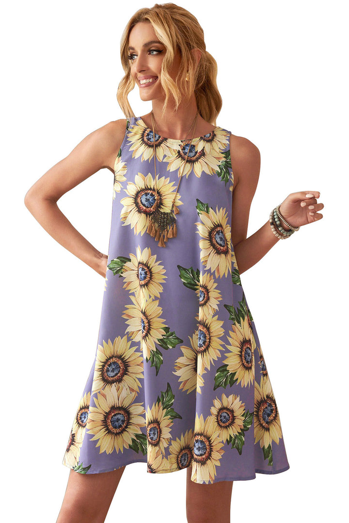 Cute Summer Purple Sunflower Print Tank Dress – ModeShe.com