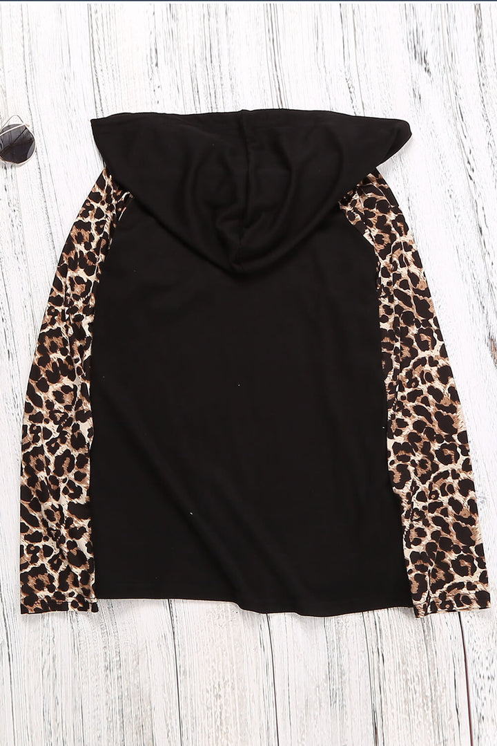 Lace Up Neck Leopard Long Sleeves Top