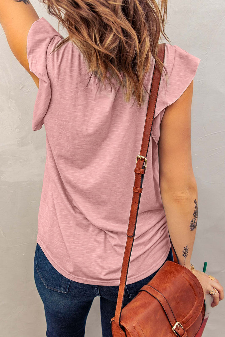 Casual Pink Solid V Neck Sleeveless Tee