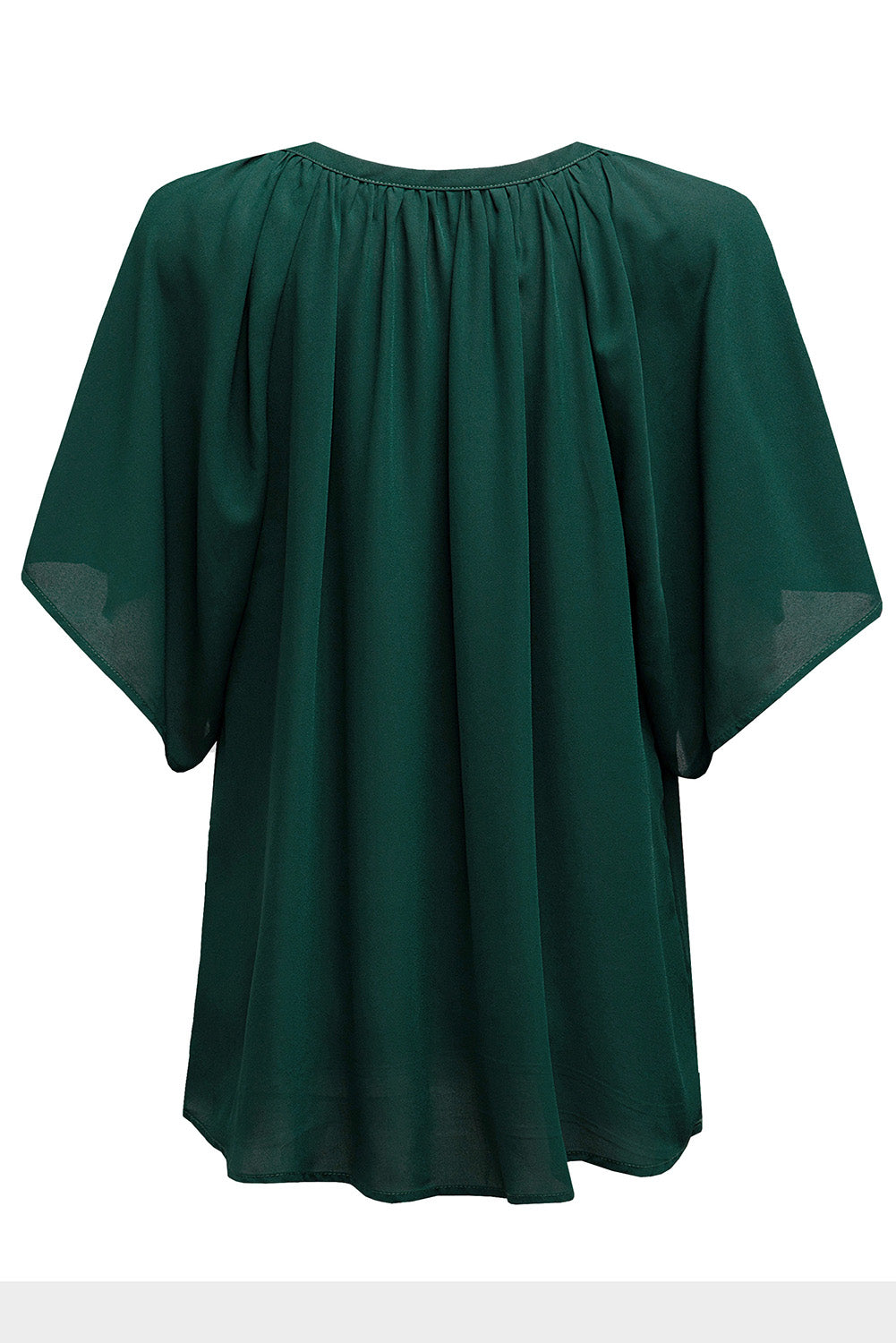 Casual Green Split Neck Pleated Loose Top