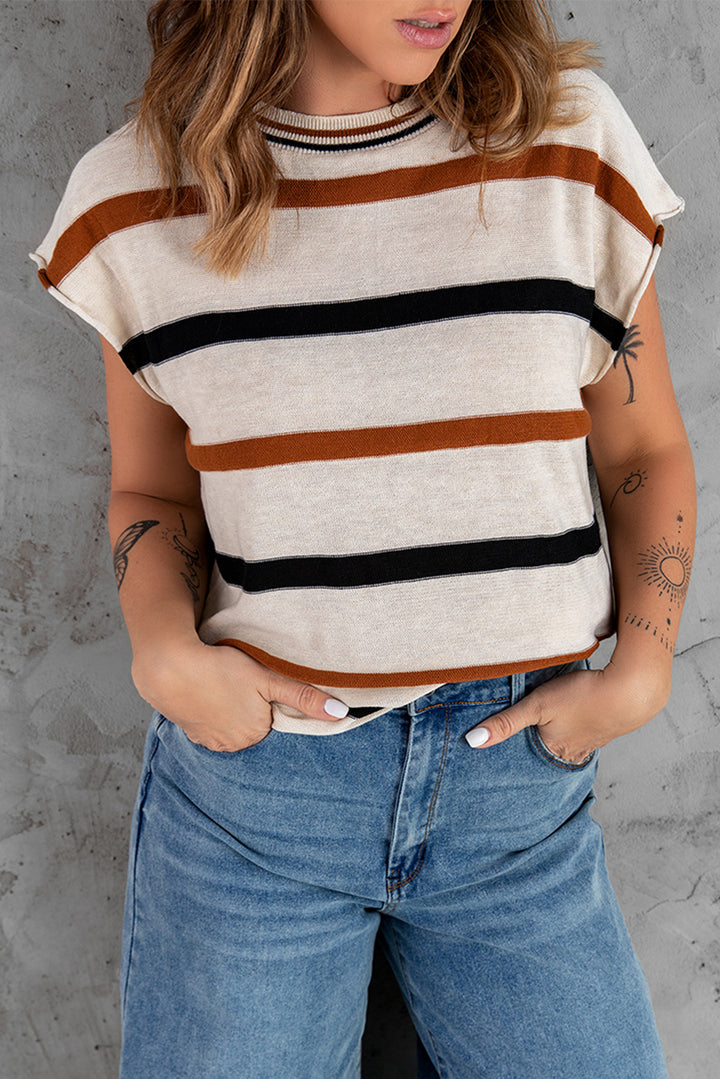Casual Crew Neck Striped Knit Sweater Top