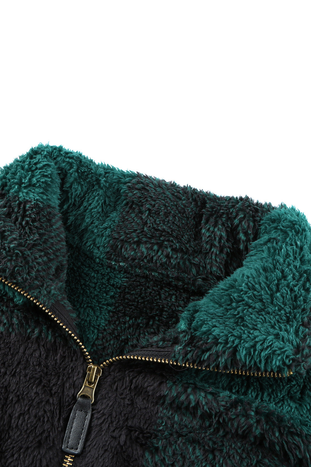 Women's Winter Green Plaid Zip Collar Plush Pullover Sweatshirt