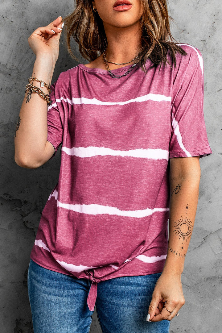 Fuchsia Tie-dye Print Short Sleeve Loose T-shirt