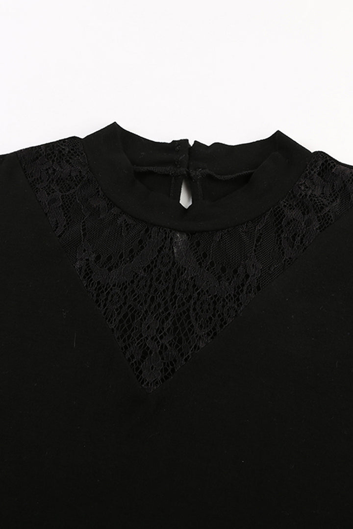 Chic Black Short Sleeve Breaking News Lace Top