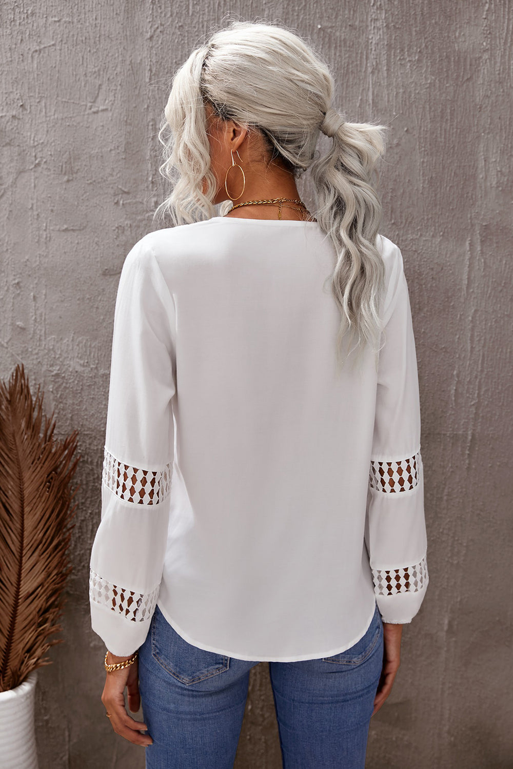 White Long Sleeve V Neck Crochet Hollow-out Blouse, Shop for cheap White Long Sleeve V Neck Crochet Hollow-out Blouse online? Buy at Modeshe.com on sale!