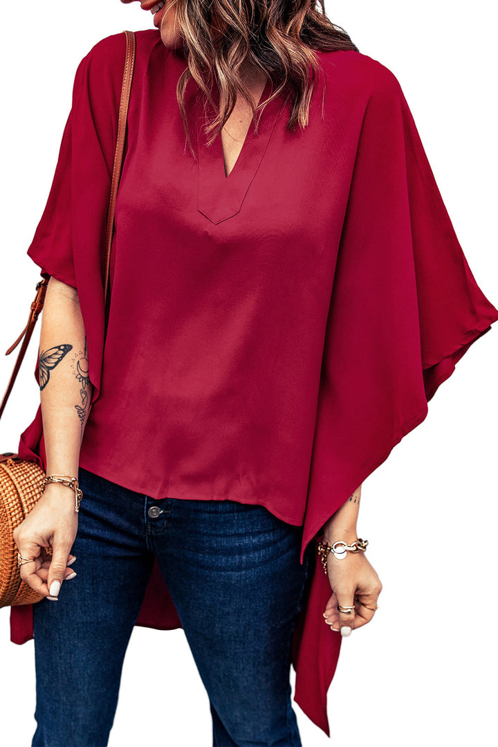 Burgundy Chic High Low Flowy Style Blouses Top