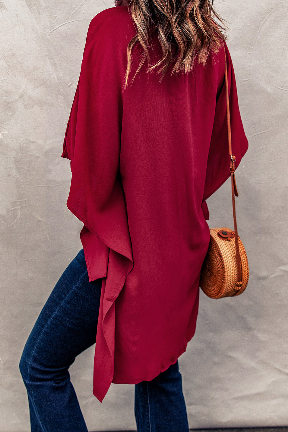 Burgundy Chic High Low Flowy Style Blouses Top