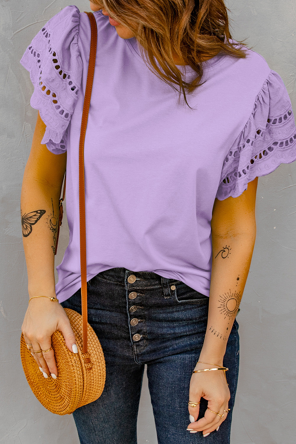Purple Ruffle Sleeve T-shirt