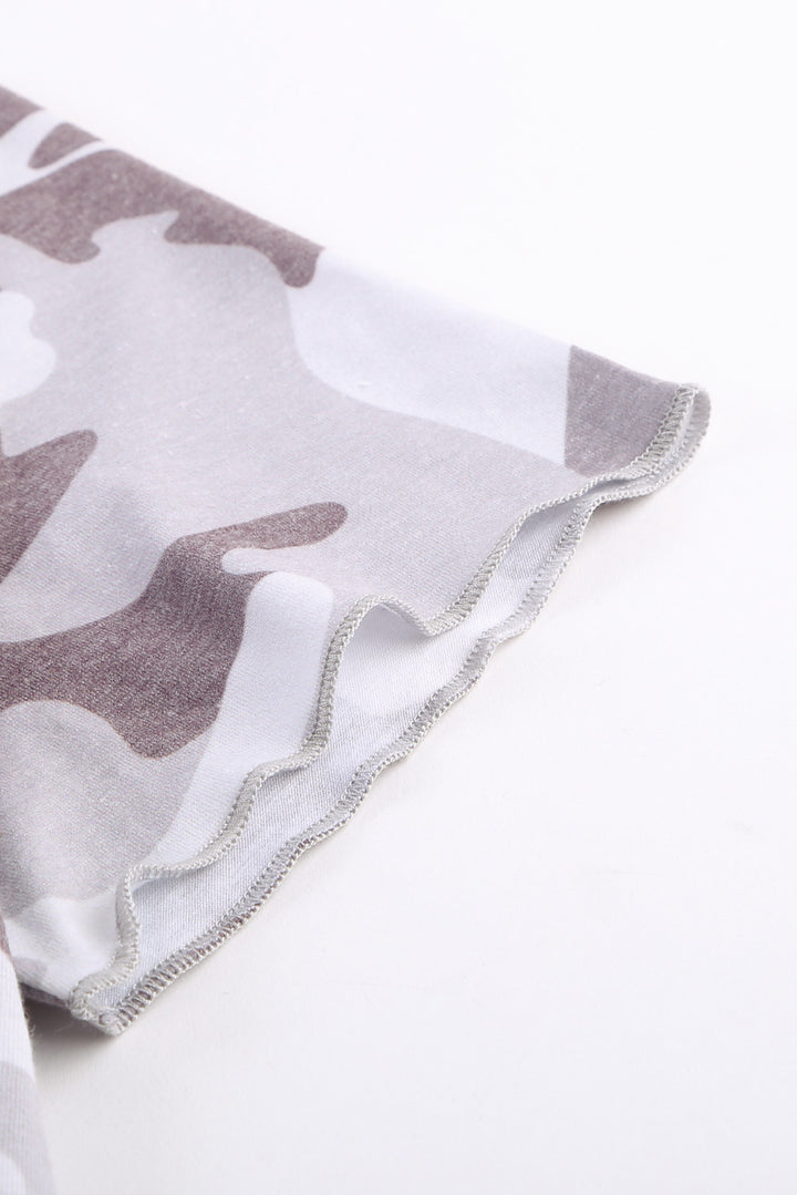 Women's Gray Camouflage Print Short Sleeve Tee