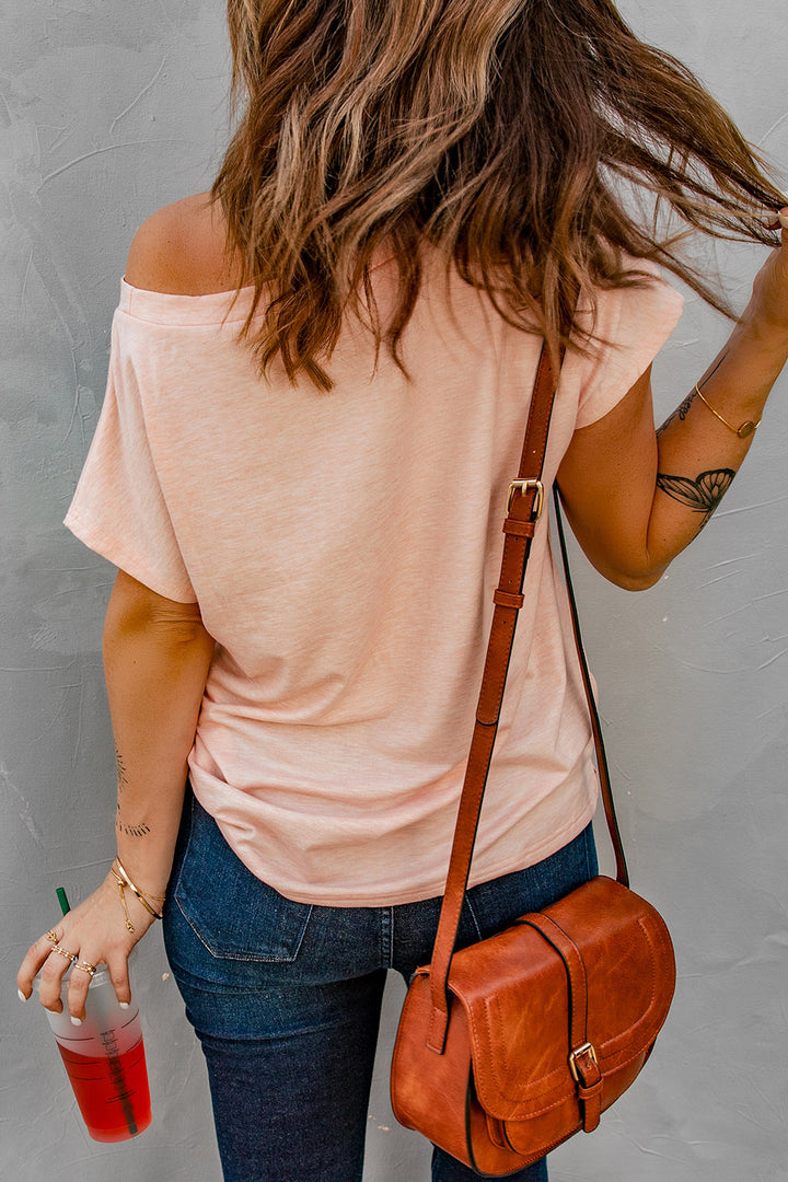 Pink Pocketed Short Sleeve Tee with Side Slits
