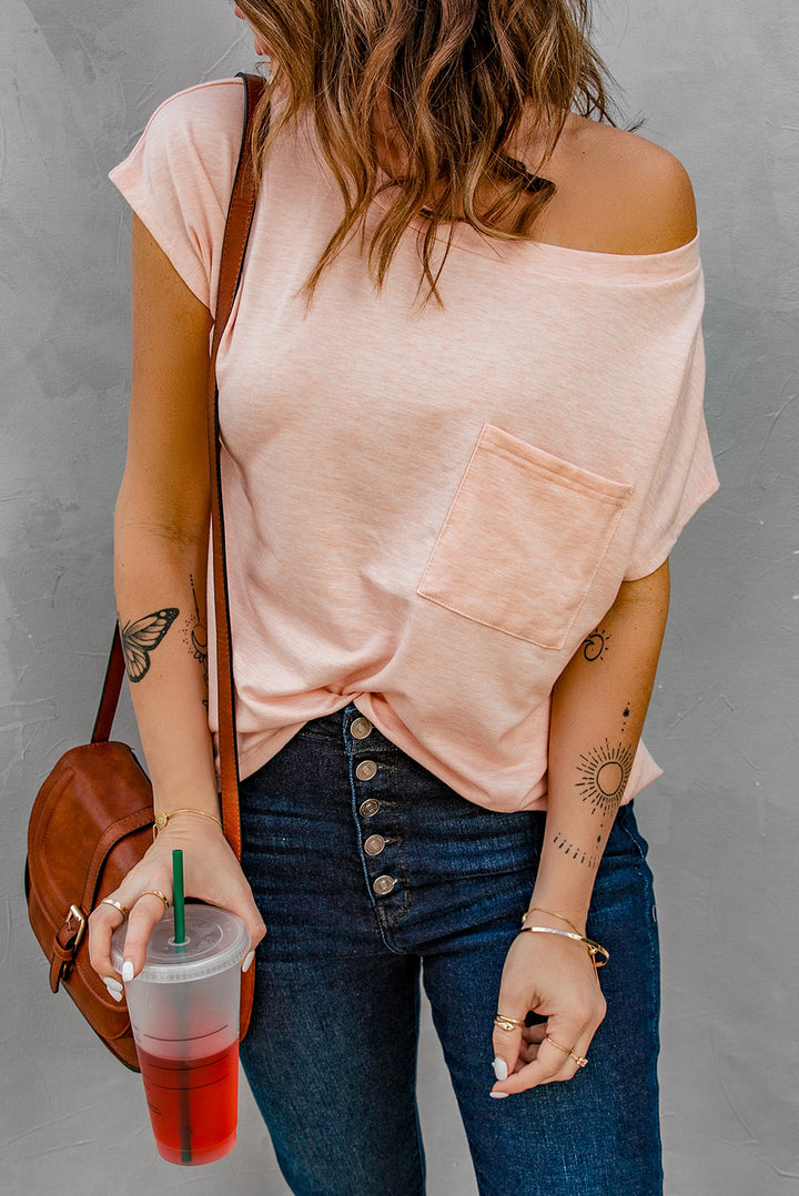 Pink Pocketed Short Sleeve Tee with Side Slits