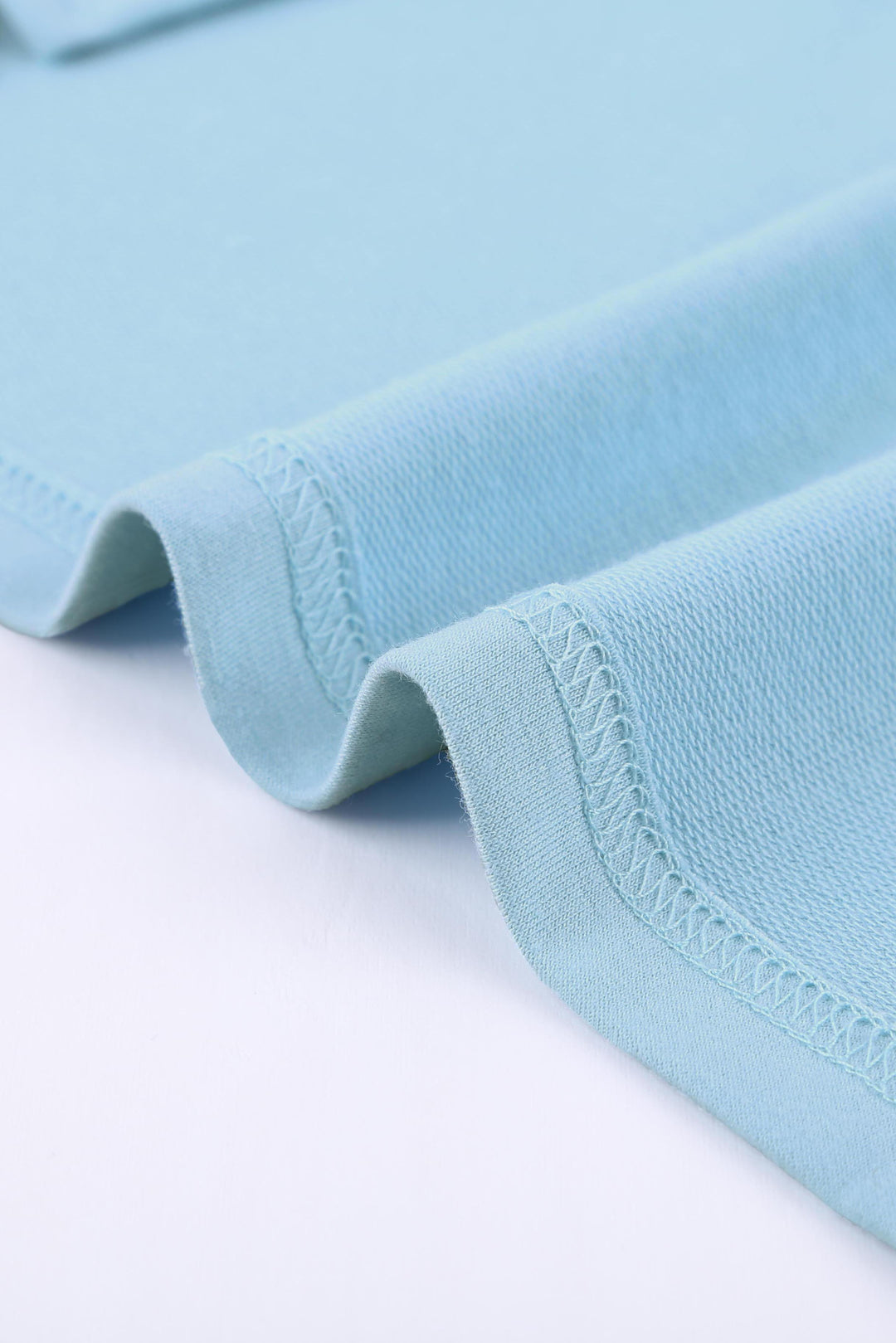 Sky Blue Knit Pocketed Side Slits Short Sleeve Tee