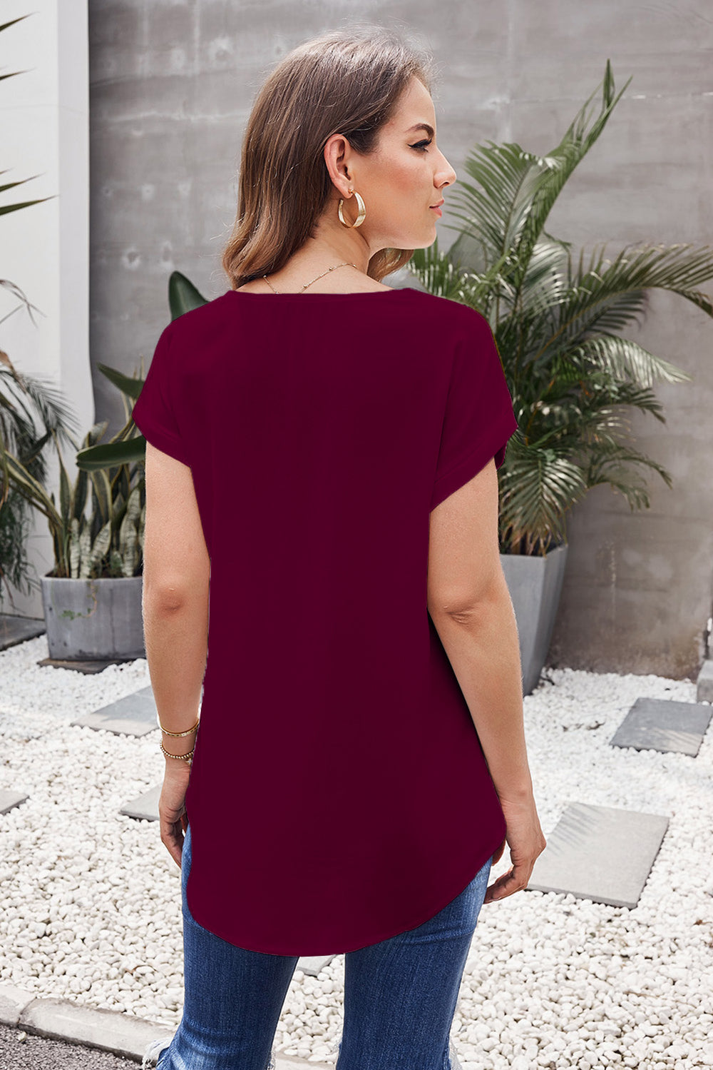 Women Red Short Sleeve Zip To It Blouse