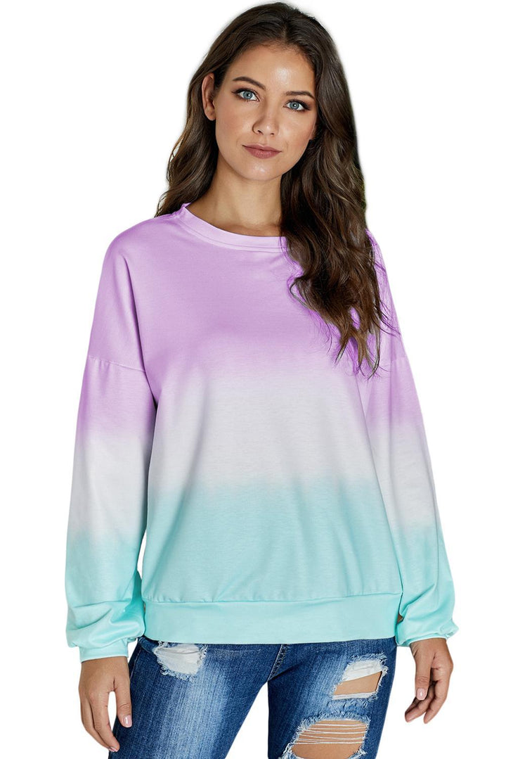 Casual Purple Color Block Tie Dye Pullover Sweatshirt
