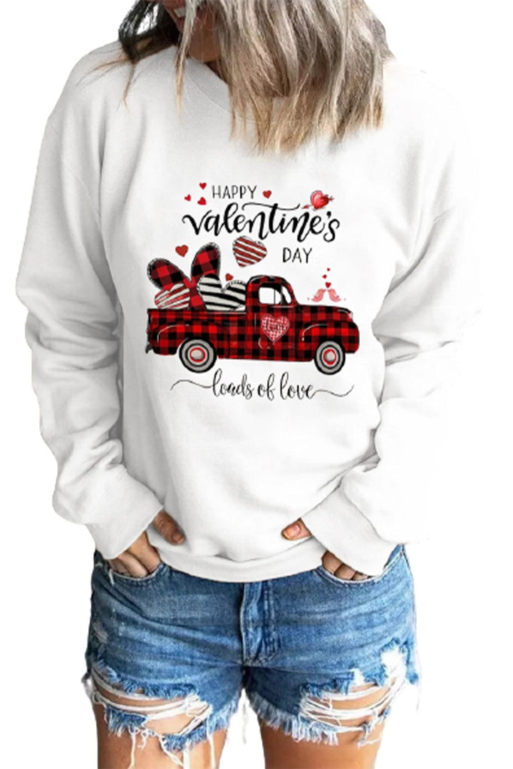HAPPY Valentine's DAY Loads of Love Plaid Truck Print Sweatshirt
