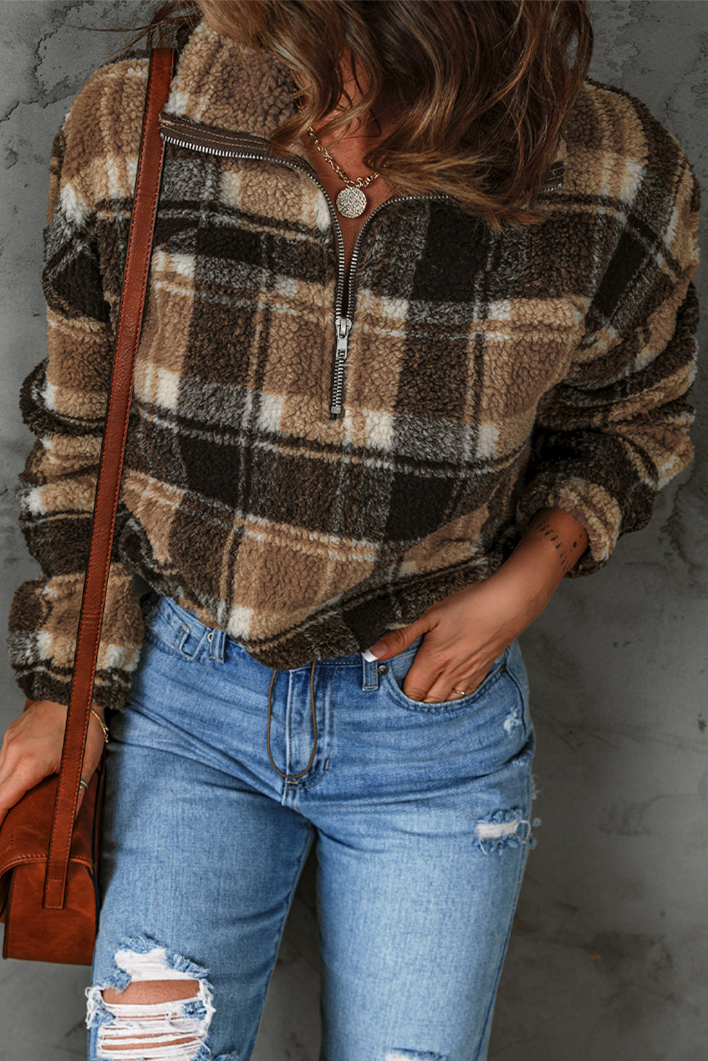 Plaid Pattern Fleece Sweatshirt