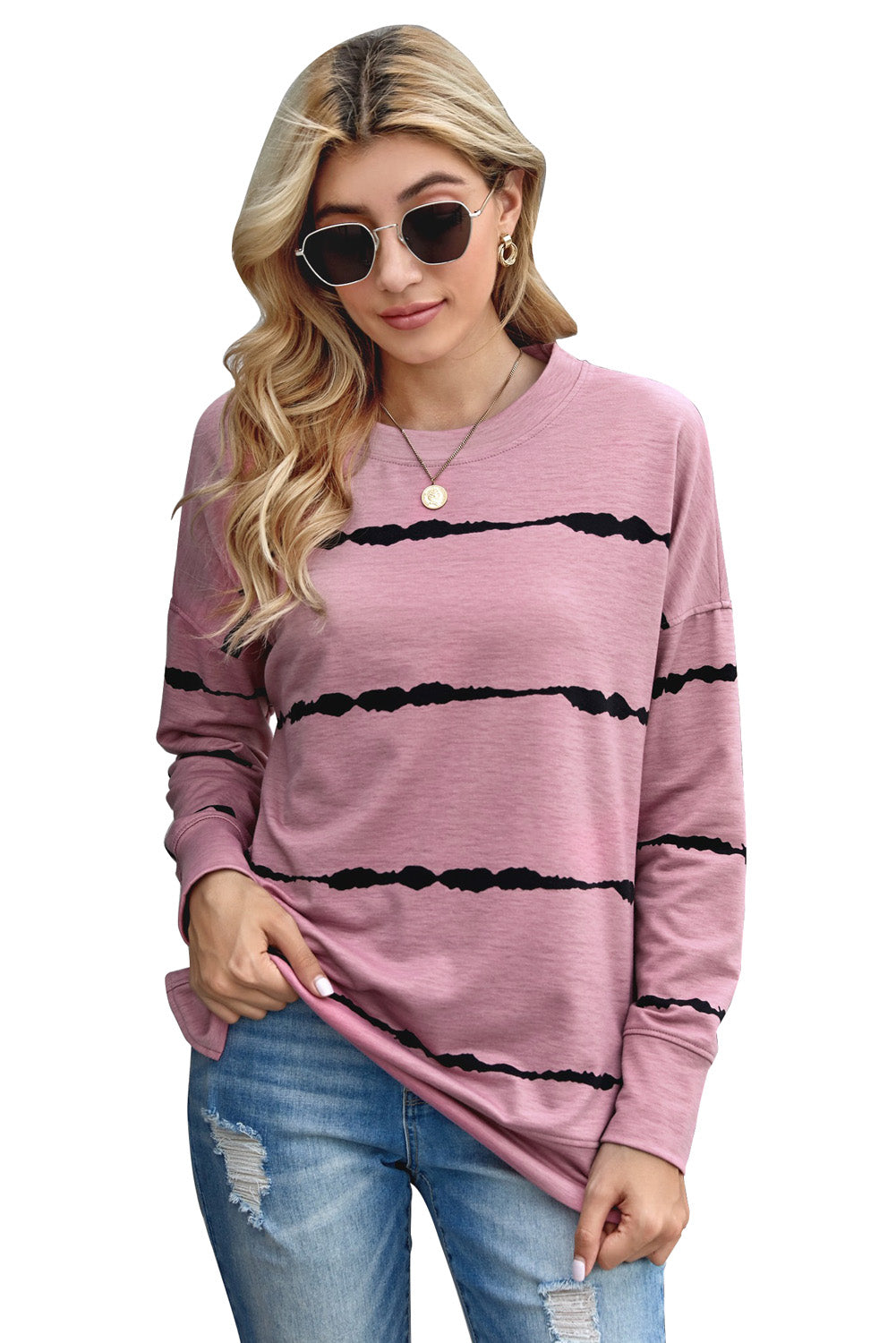 Womens Tie-dye Stripes Pink Sweatshirt