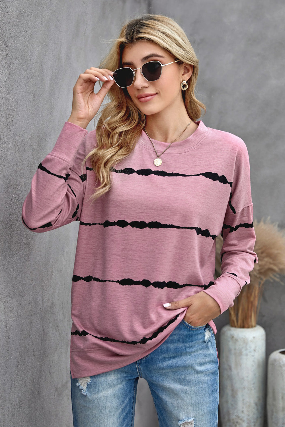 Womens Tie-dye Stripes Pink Sweatshirt