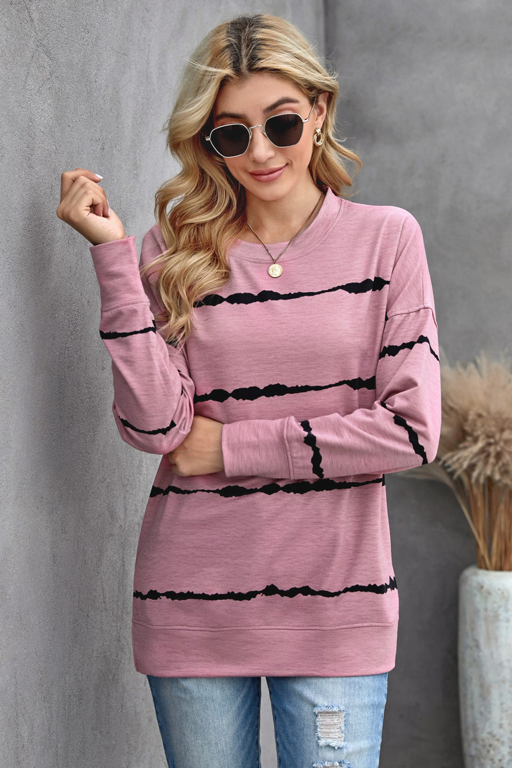 Womens Tie-dye Stripes Pink Sweatshirt