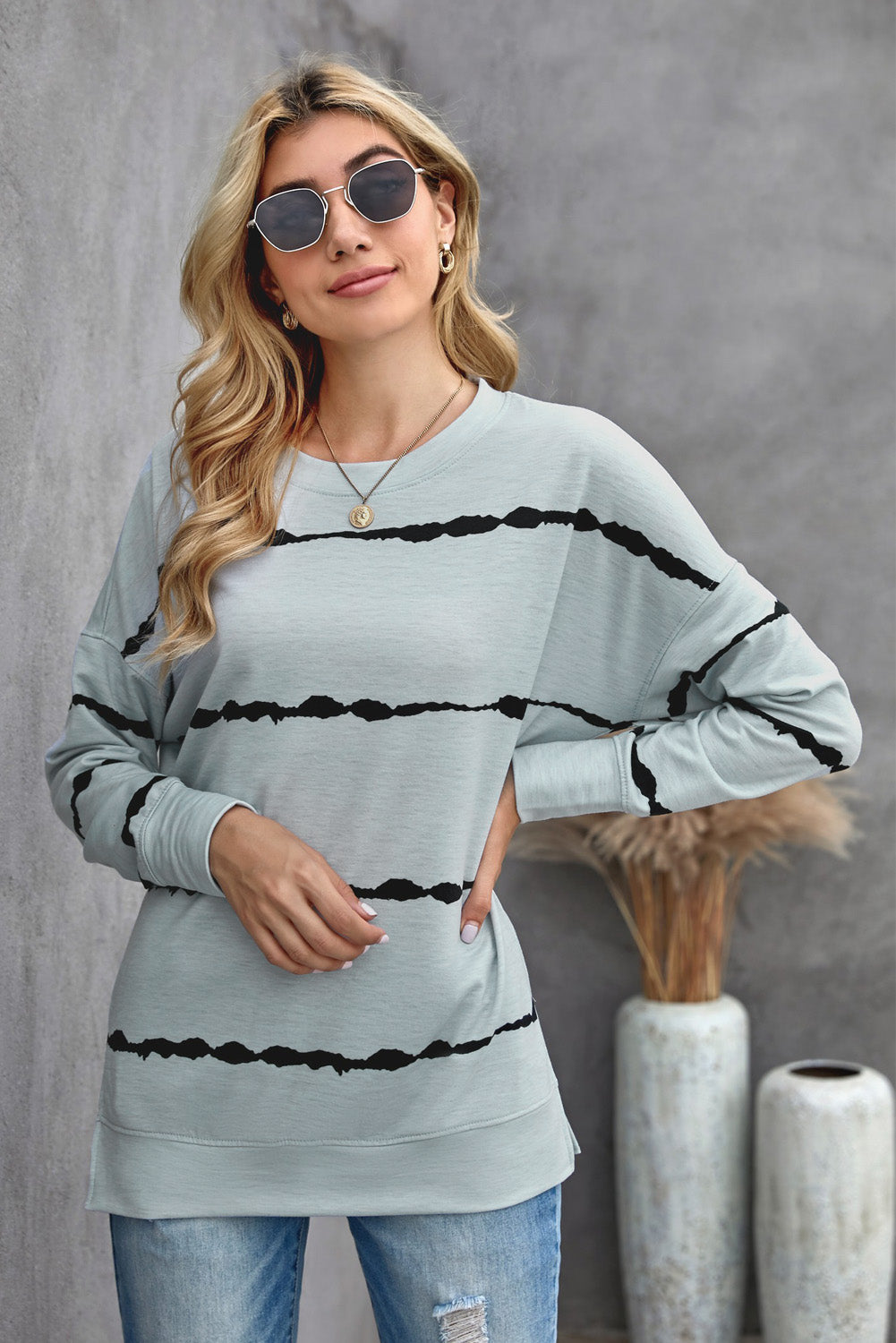 Women's Tie-dye Stripes Gray Sweatshirt