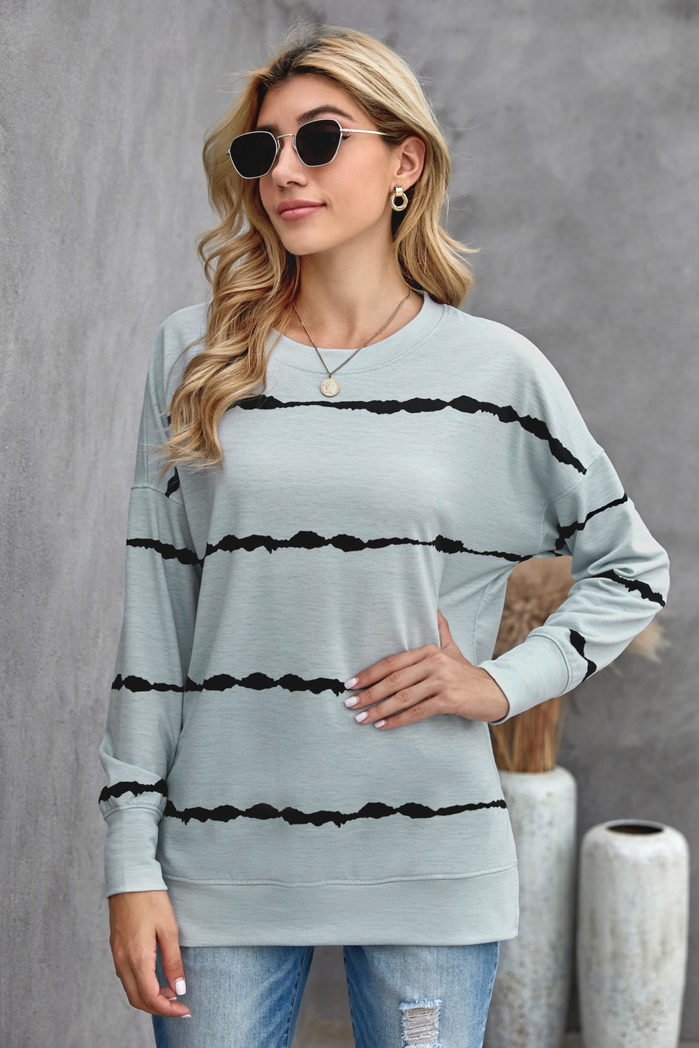 Women's Tie-dye Stripes Gray Sweatshirt