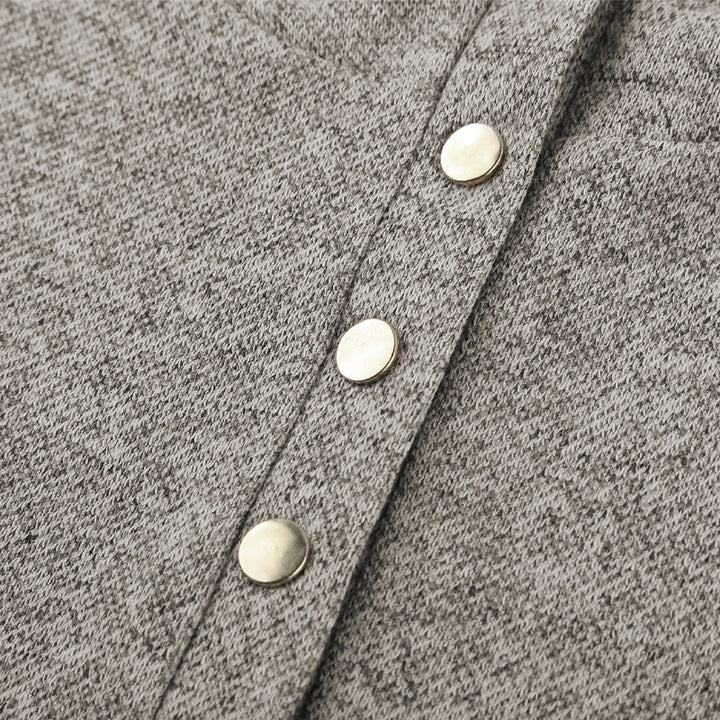 Brauner melierter Kapuzenpullover für Damen mit Druckknopfverschluss am Kragen
