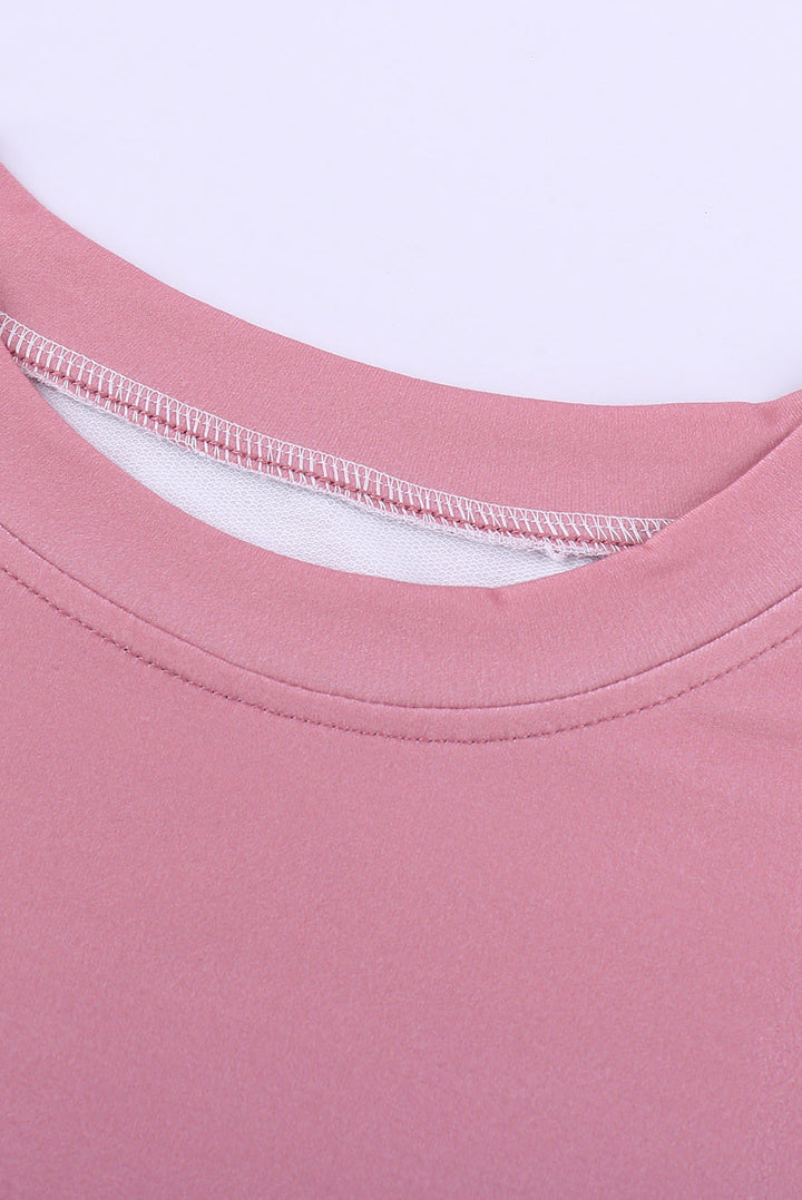 Women's Pink Leopard Print Crew Neck Color Block Sweatshirt