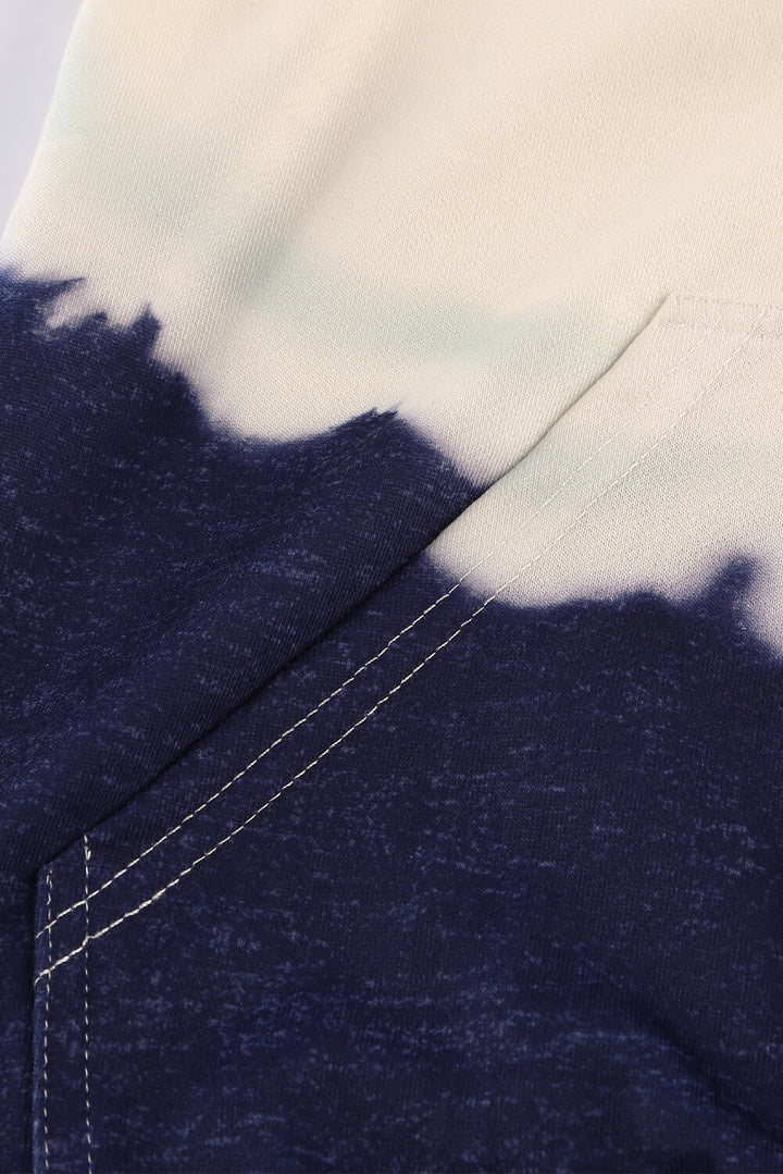 Women Navy Tie Dye Print Pocket Casual Hooded