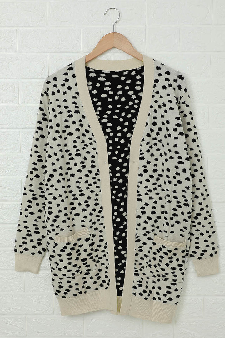 Apricot Open Front Black Dotted Print Knit Cardigan