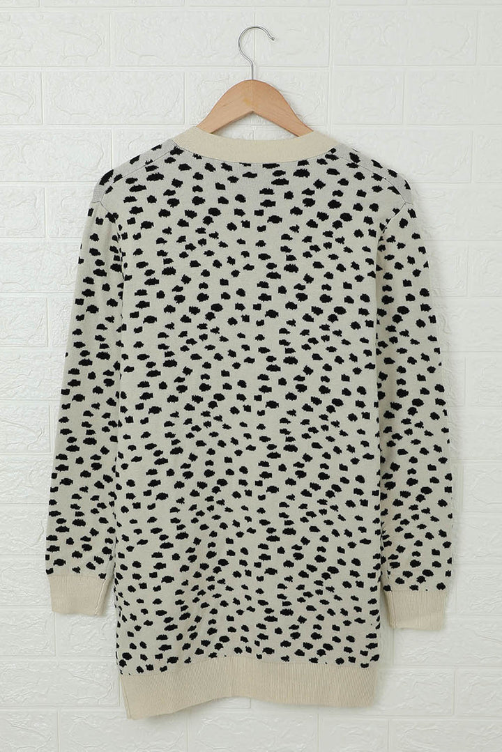 Apricot Open Front Black Dotted Print Knit Cardigan