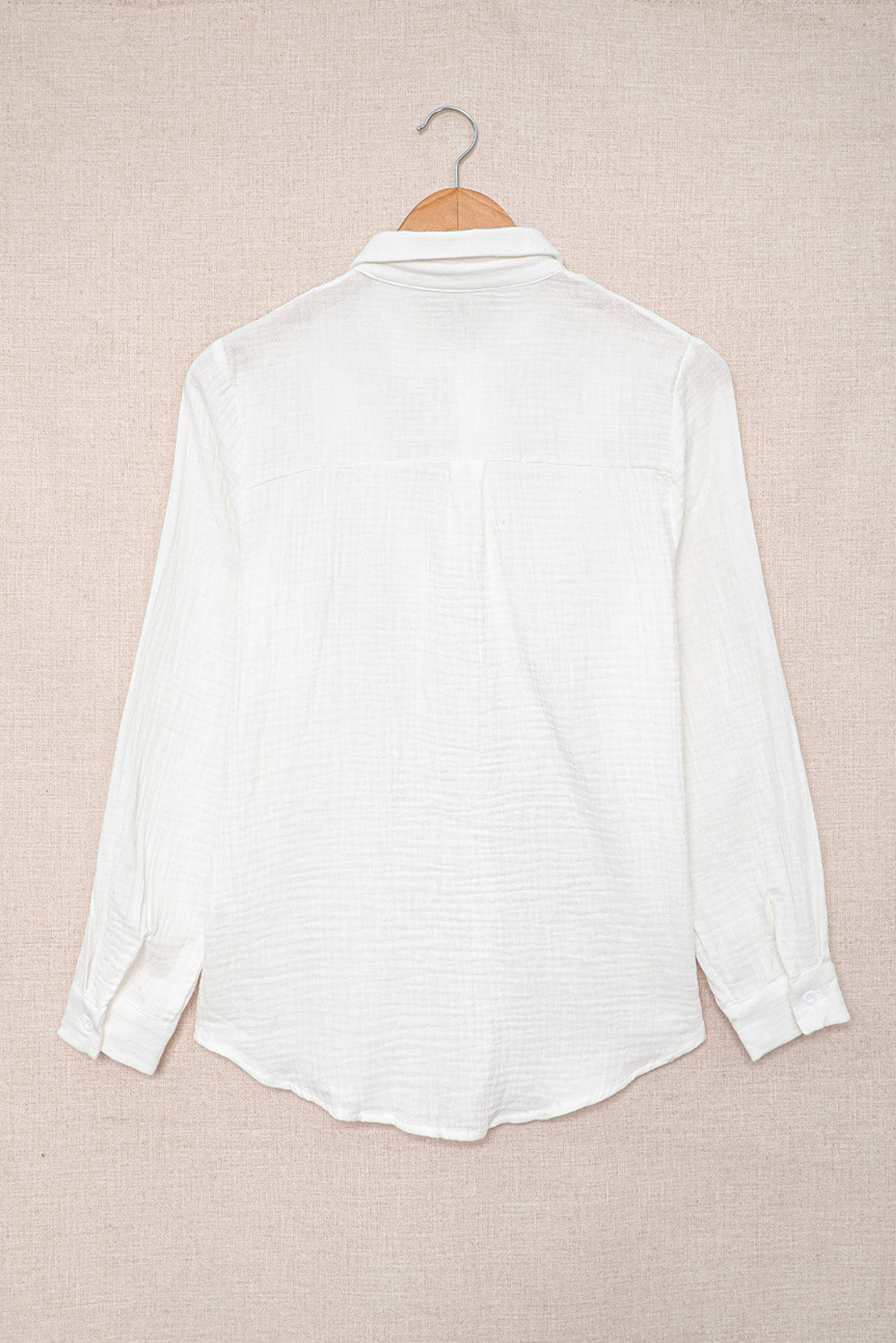 Chic White Ruffles Crinkled Long Sleeve Shirt