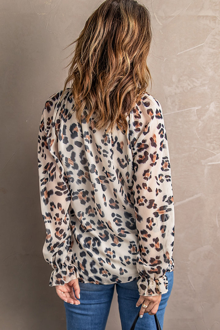 Leopard Print Lantern Sleeve Shirt