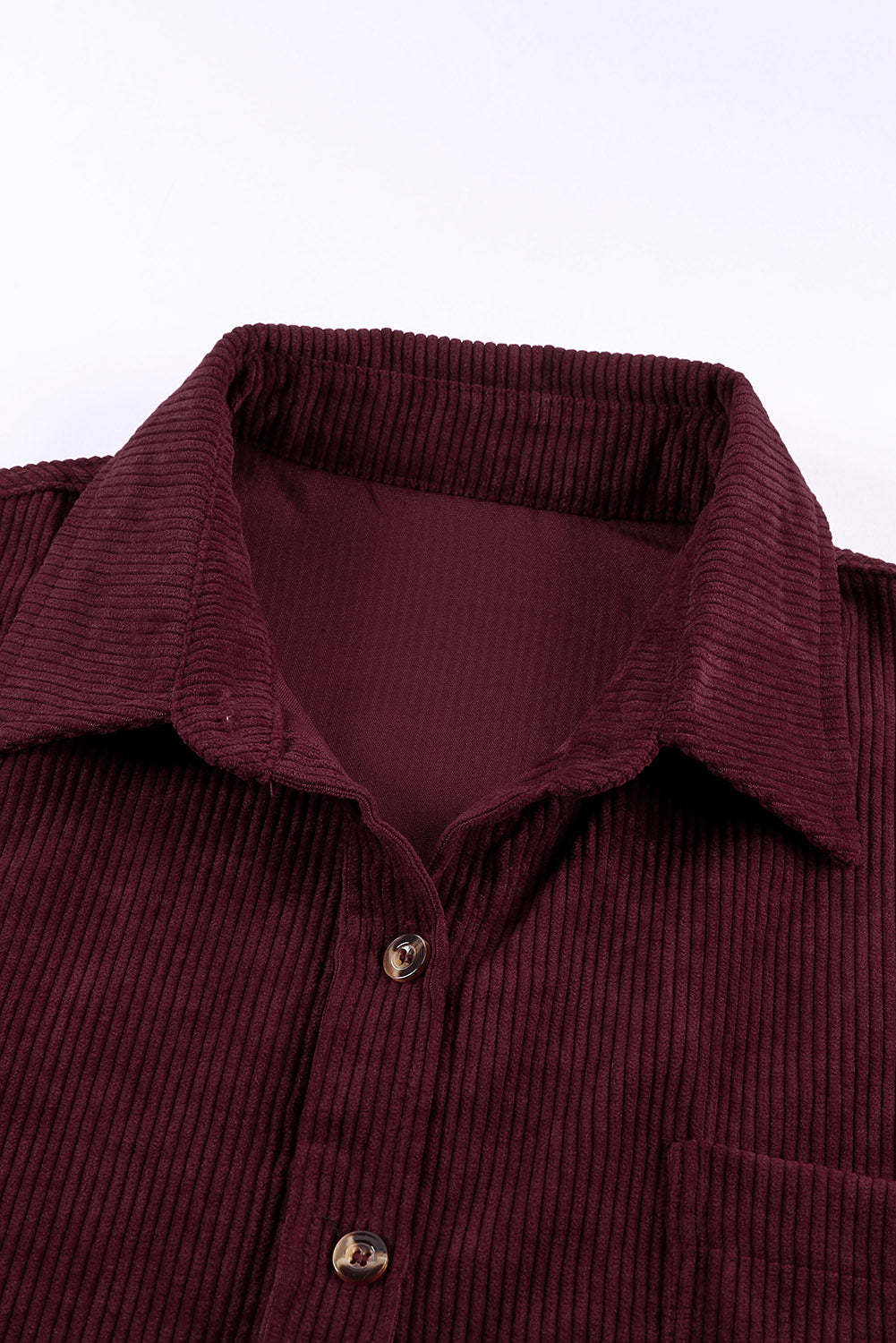 Women's Wine Red Corduroy Button Pocket Shirt