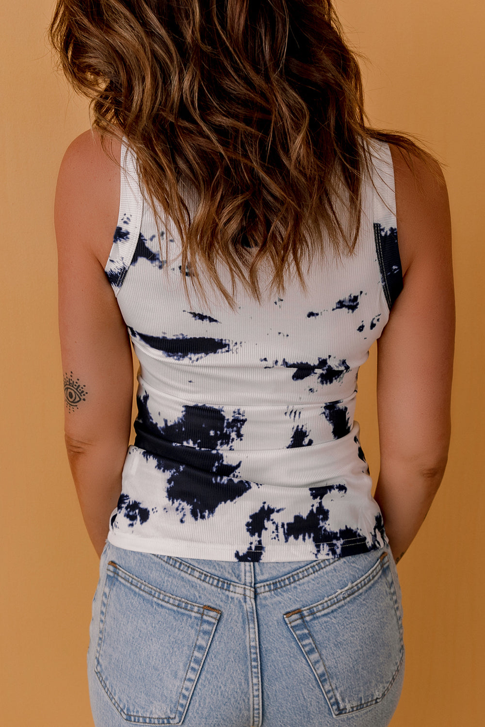 Summer White Graffiti Print Crew Neck Ribbed Tank Top