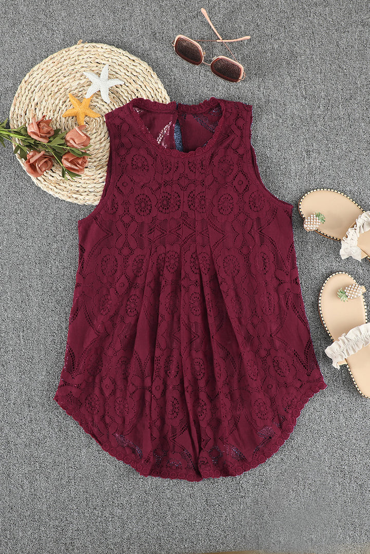 Summer Red Lace Hollow Out Sleeveless Tank Top