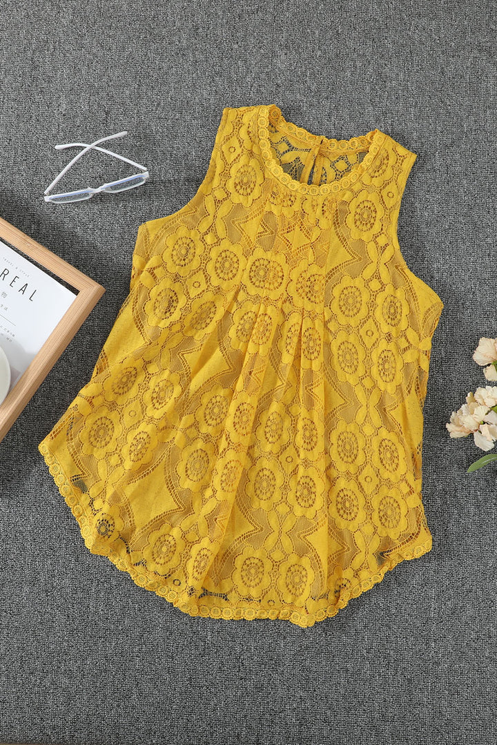 Chic Yellow Lace Hollow Out Sleeveless Tank Top