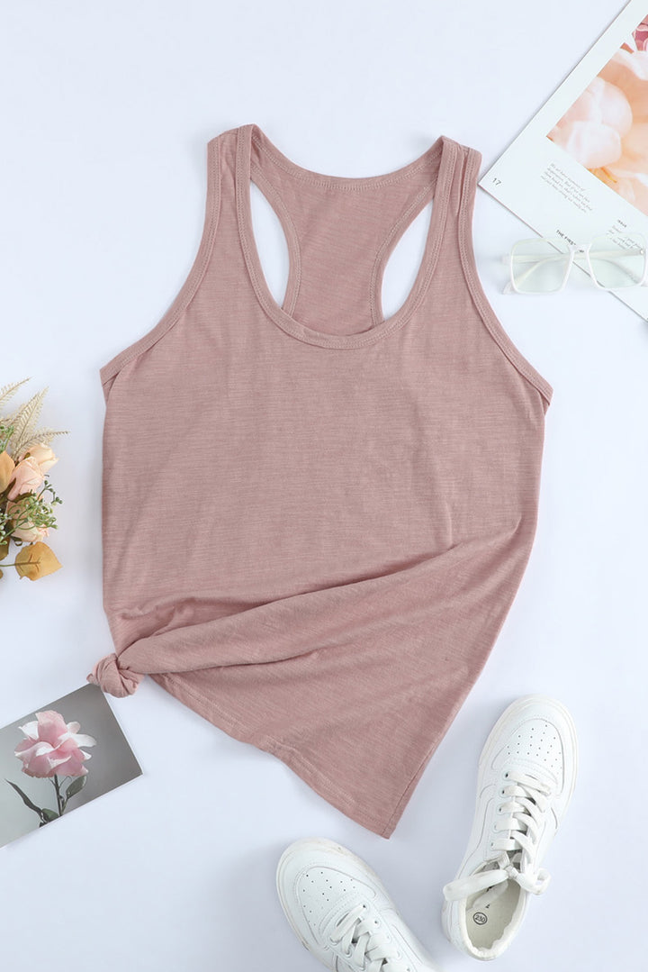 Women Pink Racerback Basic Solid Tank Top