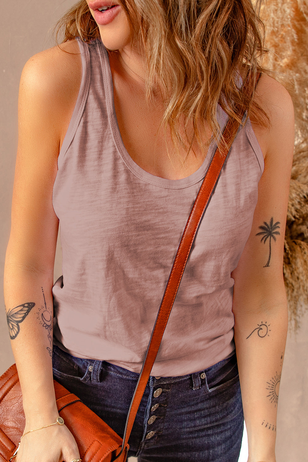 Women Pink Racerback Basic Solid Tank Top