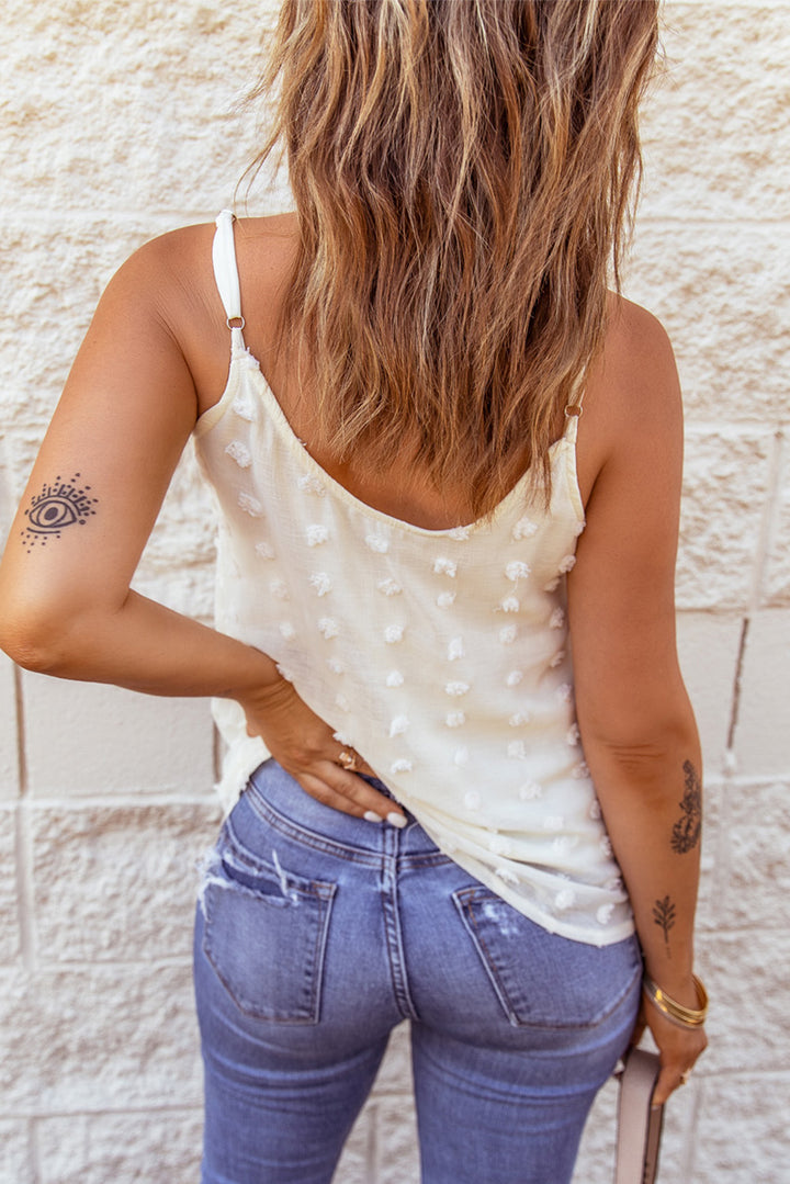 Summer Beige Button Front Swiss Dot Tank