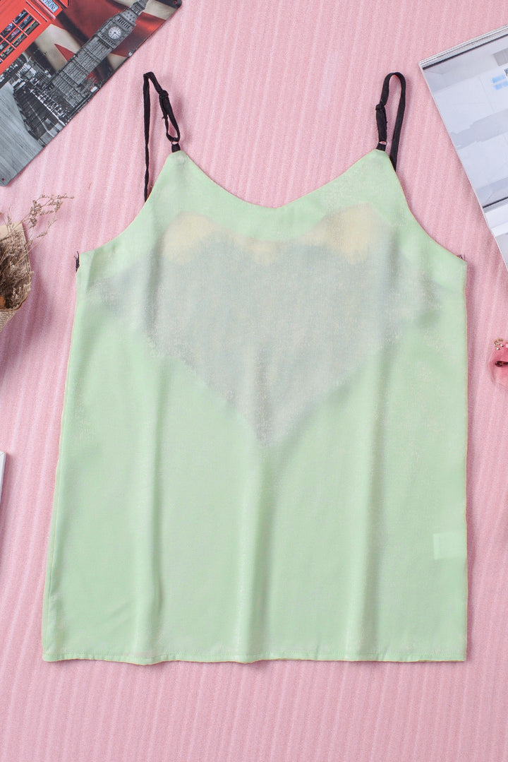 Green Satin Lace Back Camisole Top