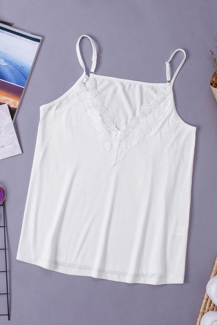 Chic White Lace Splicing Camisole Top