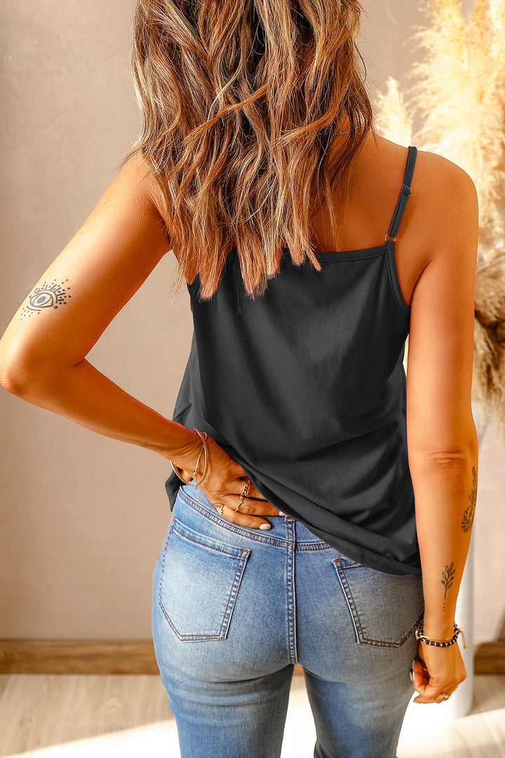 Summer Black Lace Splicing V Neck Camisole Top