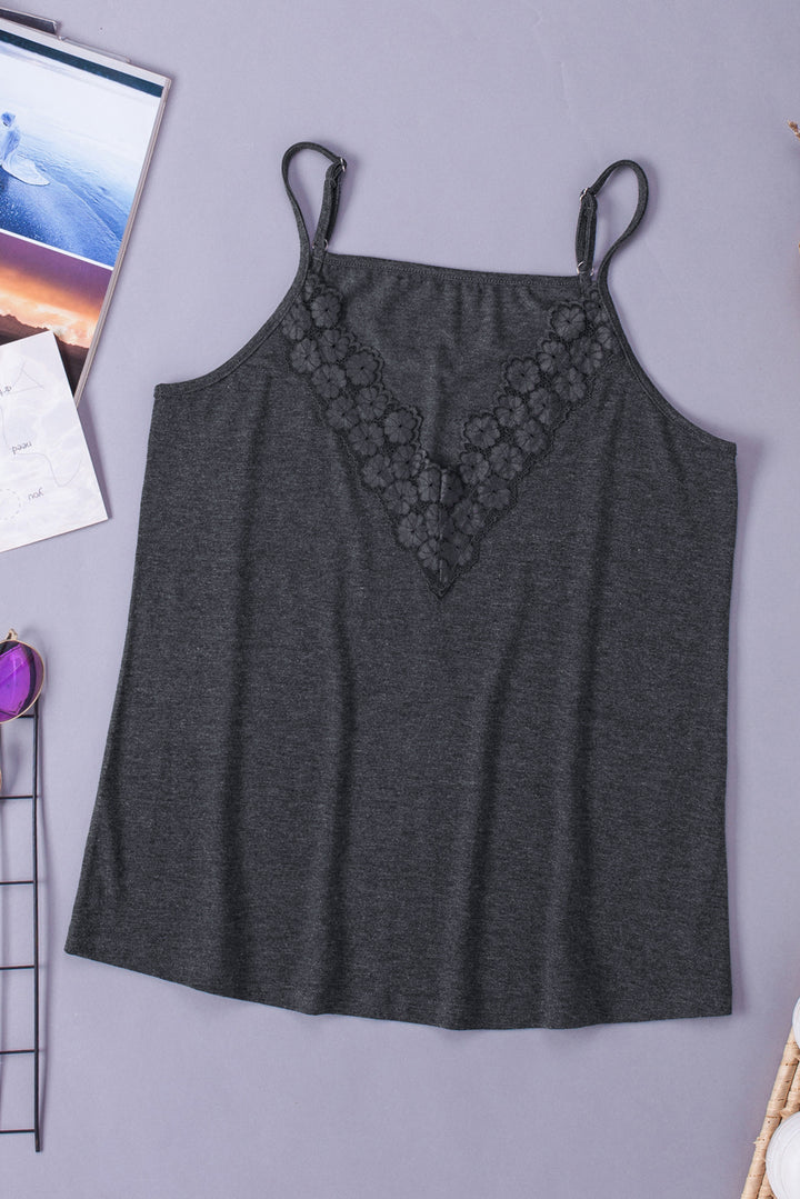 Summer Black Lace Splicing V Neck Camisole Top