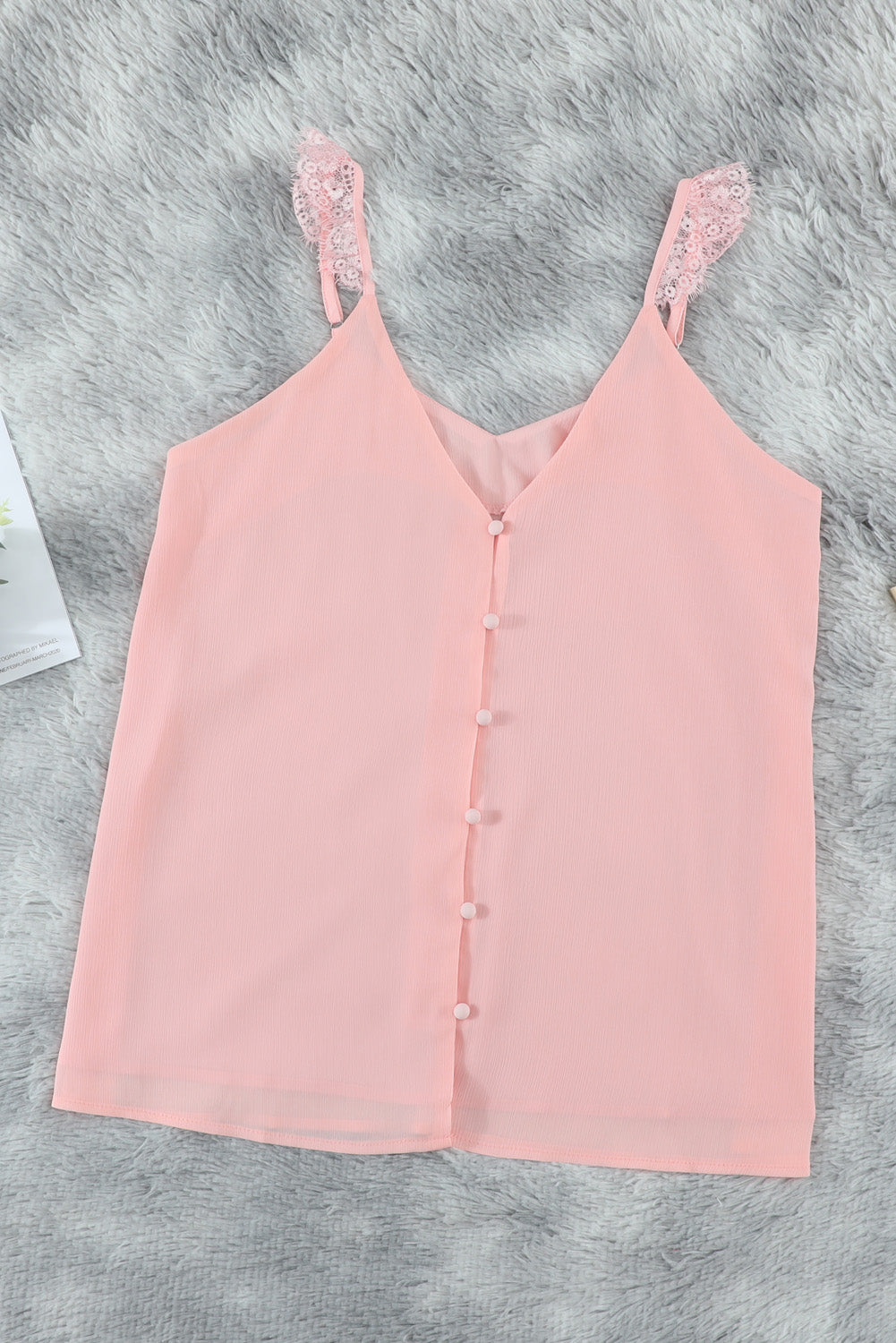Cute Pink Adjustable Lace Straps Buttons Tank Top